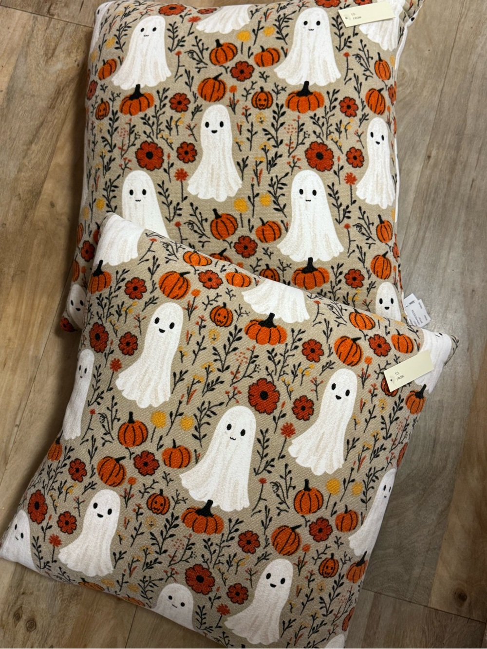 2 Magaschoni Beige Ghost & Orange Pumpkin Decorative Throw Pillow